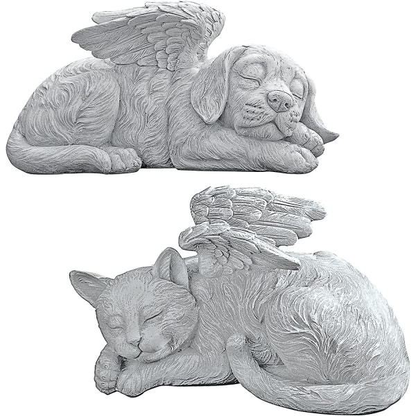 Cat Angel Pet Memorial Grave Marker Hyldest-statue, polyresin, stenfinish (1 stk, grå)
