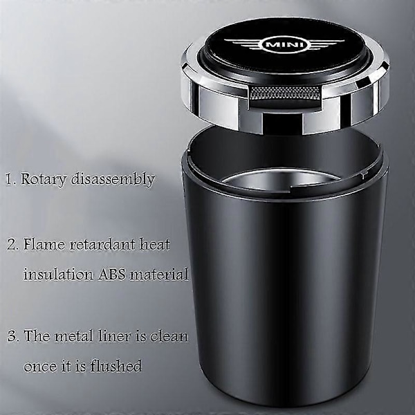 Tuhka-astiat sopivat Mini Cooper Countryman WORKS R55 R56 R60 F54 F55 F56 -malleihin, yksipainikkeinen avaus, monitoiminen auton tuhka-astia sisäosat