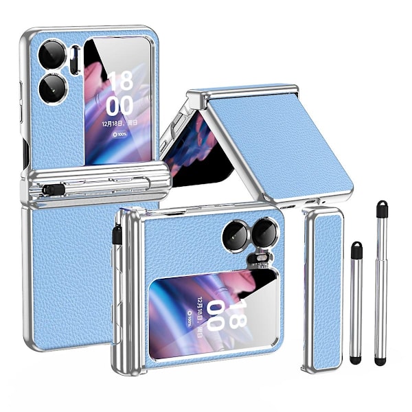 For Oppo Find N2 Flip 5G Hinge Protection Phone Case PU Leather+PC Folding Cover med penn Sølv