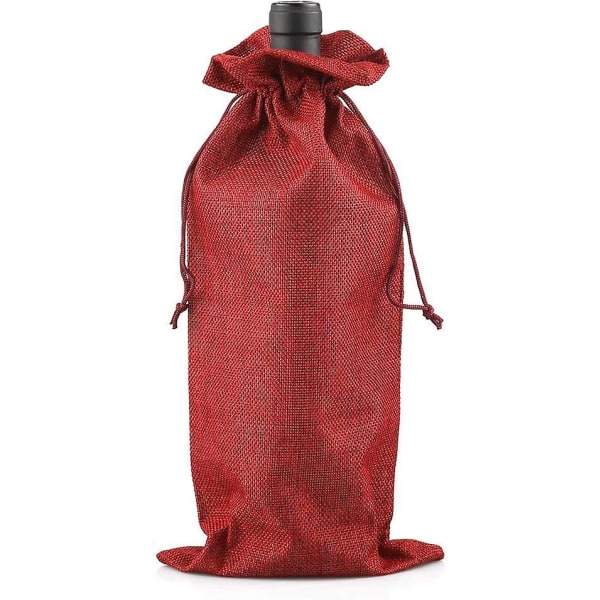 Burlap vinpåsar, 36x16 cm röd juteflaska presentpåsar med dragsko för festgodis (för 750 ml vinflaska) vinröd12st