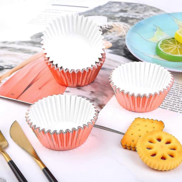 Cupcakeforme, Muffinsforme, Bageforme til Bryllupper, Fødselsdage, Babyshower, 5*3cm, Rosenguld, 100 stk