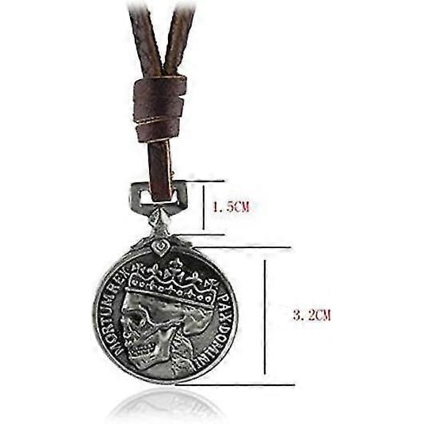 Klassisk Skelet Brun Ægte Læder Hængende Halskæde Skalle Steampunk Tykke Vedhæng Smykker til Mænd Choker