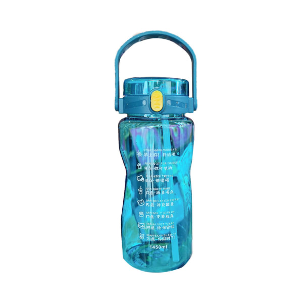 Utendørs sportsvannflaske Plast Fitness vannflaske Ekstra stor kapasitet vannkoker med doble sugerør Time Markerblå 1450ml