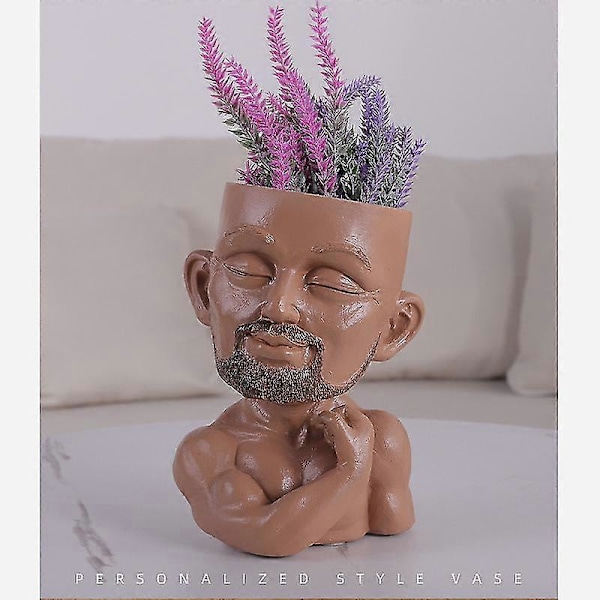 Mann Ansikts Blomsterpotte Hode Planter Pot Sukkulenter Planter Søt Harpiks Planter Potter For Sukkulenter Kaktus Innendørs Plante Potter