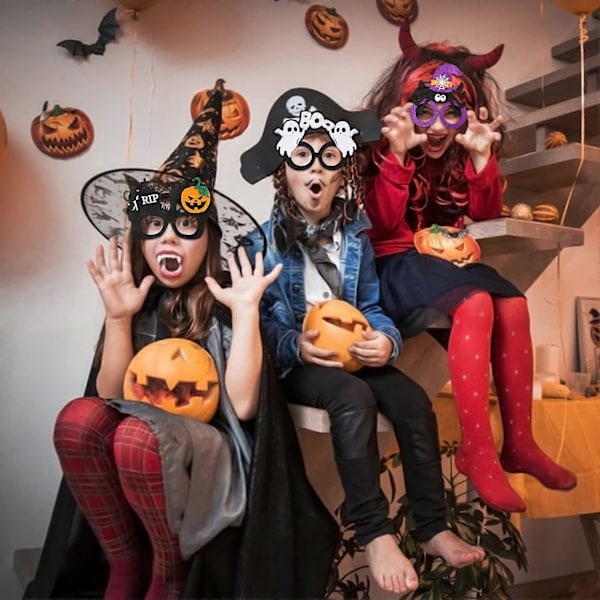 4 kpl Halloween-silmälaseja Halloween-juhliin, Cosplay-rekvisiitta-silmälasit Uutuussilmälasit Lapsille Hauskat Hämähäkki Kurpitsa Aave Silmälasit Halloween-teema