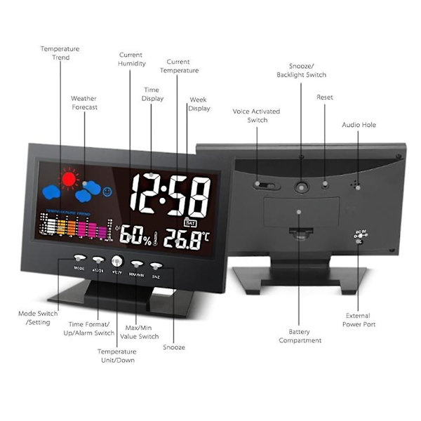 Usb Intelligent Digital Display Väderstation Alarm Kalender/klocka Termometer Trådlös Temperatur Fuktighet Meter Gauge Meter