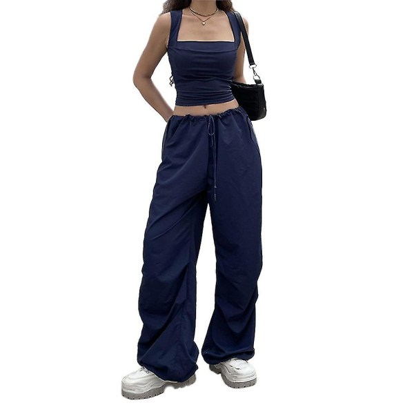 Streetwear Cargo Pants Baggy leveä jalka housut Harajuku Casual matala vyötärö Naisten Solid Basic Löysät lenkkihousut Alaosat