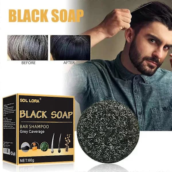 Sort sæbe — Grå hår reverserende shampoo bar, Grå hår dækkende sæbe, Sort hår shampoo bar (1 bar)