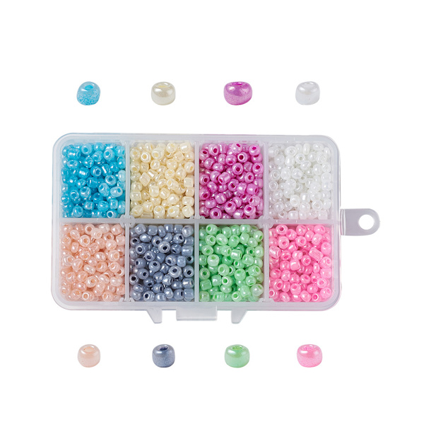 4mm runde glassrisperler i eske, løse perler, håndlagde perler, smykketilbehør