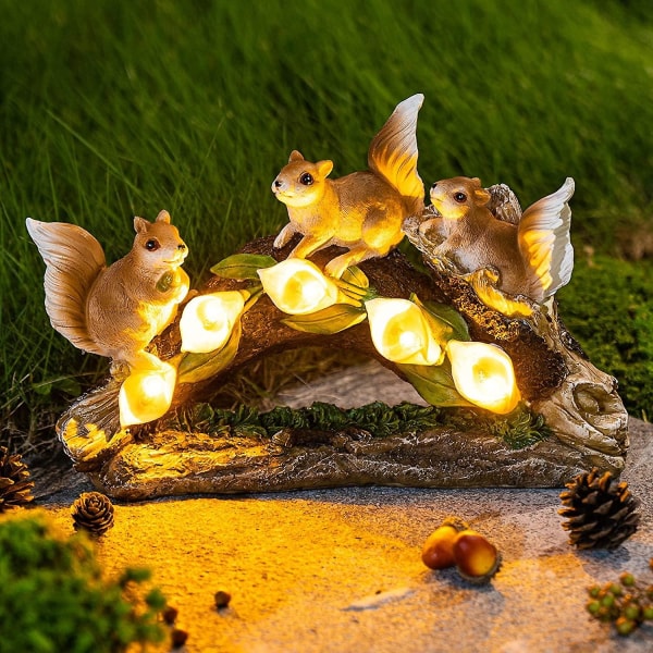 Egernstatuer Solar Light Udendørs Have Ornament Med 5 LED-lys