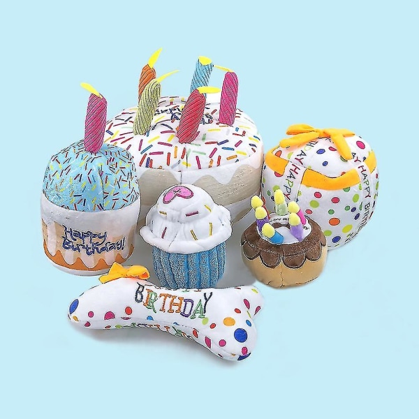 Tårta Hundleksak Plysch Födelsedagstårta Lek Interaktivt tuggfirande Piper Mjuk Cupcake Husdjursleksak
