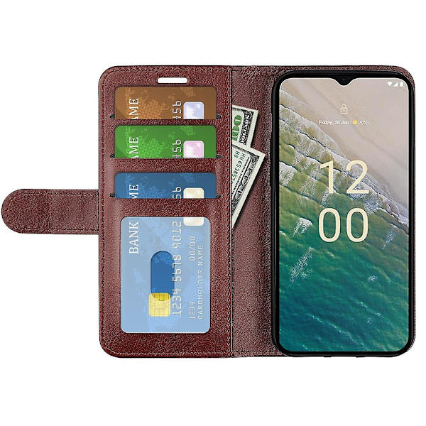For Nokia C32 ripebestandig PU-lærtelefondeksel Crazy Texture Wallet Stand Case