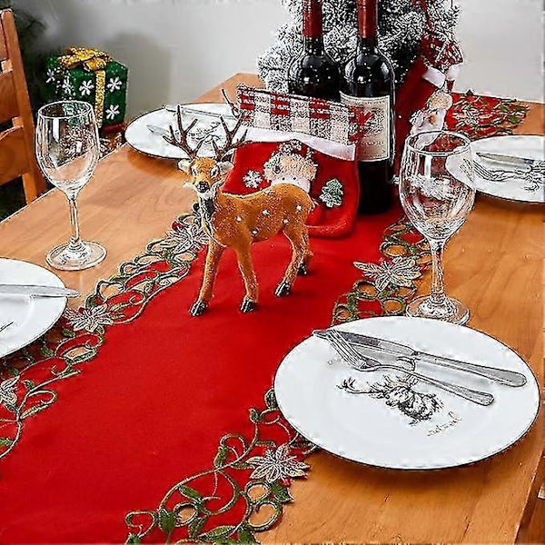 381761cm Julbordstablett med Broderad Cutwork, Gröna Blad, Juldekorationer, 15x69 Tum