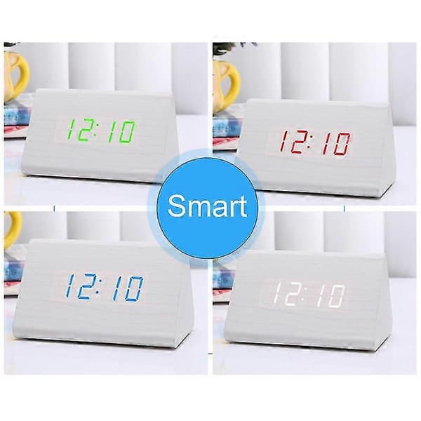Digitalt Træ USB LED Natlys Alarmur Termometer Display Ur