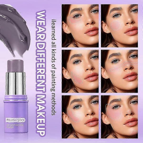 Farveskiftende Blush-stift, pH-aktiveret ansigtsblush, multifunktionel balm til kinder og læber, glødende kinder, kølende og nærende farvejusterende 1PCS