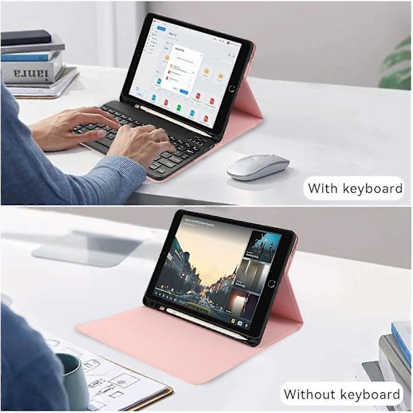 Bluetooth-tangentbordfodral i läder med pennfack för iPad Air (2013)/Air 2/9,7 tum (2017)/(2018)