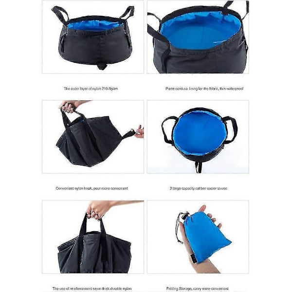 Foldbar Vask, 8,5L Bærbar Foldbar Spand Let og Vandafvisende Foldbar Vask med Bærepose Rejse Turisme Udendørs Produkter - Macaronaqua bl