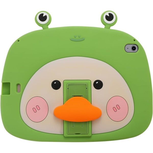 3D Sött Grod-Anka Skal för iPad Air 5:e/Air 4:e Generation Skal 10,9 tum, Tecknad Serie Barn Tonåringar Grön Grod-Anka Mjukt Silikonskal med Ställ