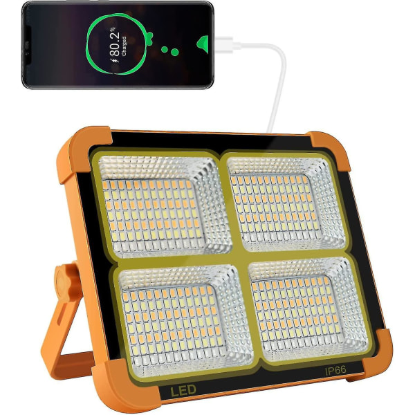 100w 10000lm uppladdningsbar led strålkastare, bärbar lykta arbetslampa med solpanel, 16500 mah uppladdningsbar USB lampa, för camping, byggarbetsplats