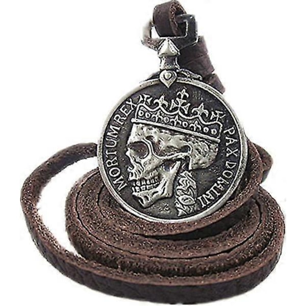 Klassisk Skelet Brun Ægte Læder Hængende Halskæde Skalle Steampunk Tykke Vedhæng Smykker til Mænd Choker