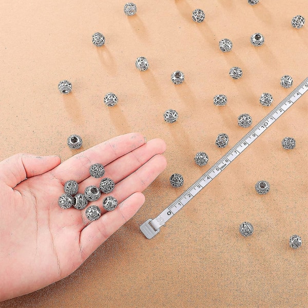 40 stykker Sølv Tone Spacer Løse Perler Hule Filigran Tibetanske Perler Legering Perler Spacer 12 Mm Tiny Metal Bea