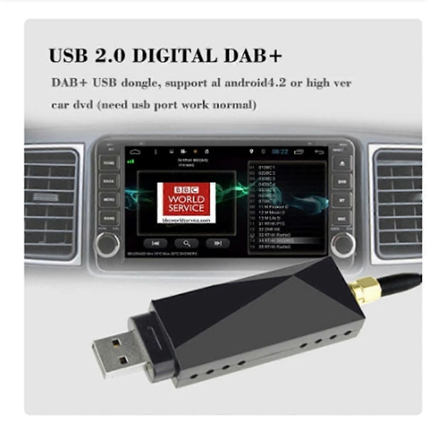 DAB + Antenne med USB-adapter Android Bilradio GPS Stereo Mottaker Spiller for Universal