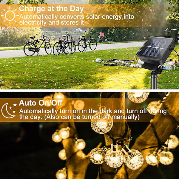 Solcells-kristallkula-ljusslingor, Vattentäta Utomhuslampor, Trädgårdsdekoration, Patio, 20/50/100 LED, 8 Ljuslägen 100 LED Nej