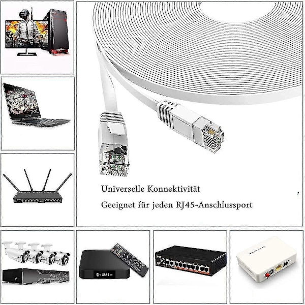 20m - Cat 6 Ethernetkabel - Platt RJ45 Nätverkskabel - 1000 Mbit/s Hastighet - Gigabit Lan Kabel - Platt Internet Patchkabel för PC PS5 Xbox