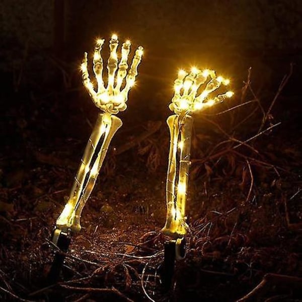 1 par Skelet Hånd Solar Lys Udendørs Oplyste Skeleton Arm Stakes Solar Glødende Skull Hænder