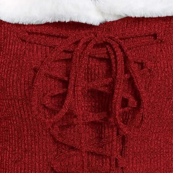 Retro Dam Vinter Jul Långärmad Patchwork Hooded Party Klänning L