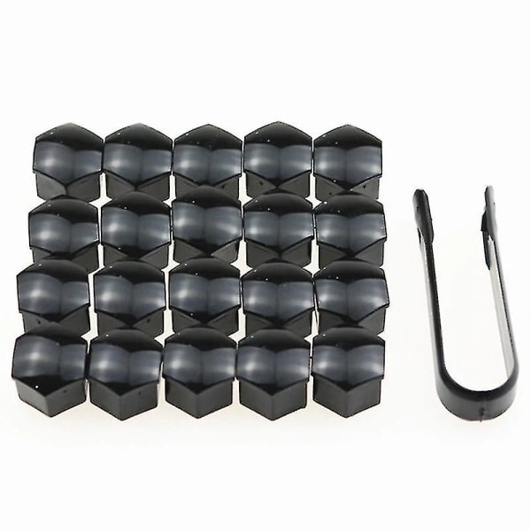Bilhjulmutterdeksel med svart klips/bolt Anti-rustbeskyttelseshetter (svart) (20 stk)