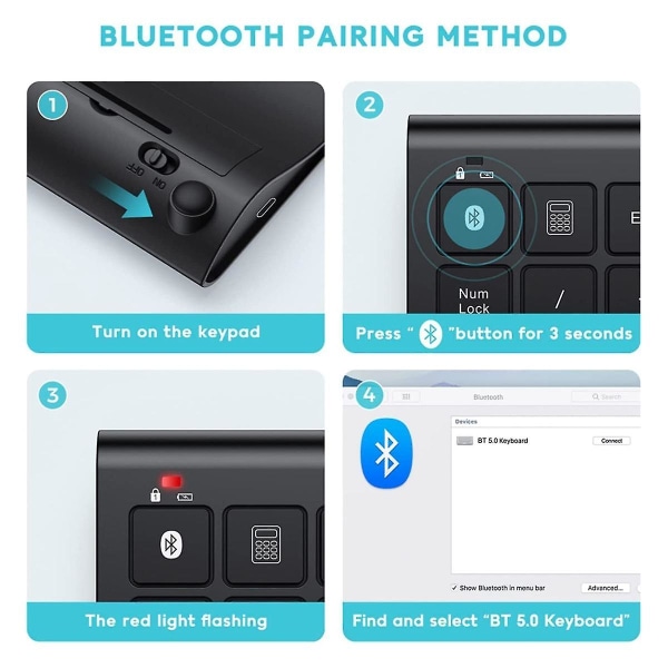 Trådlös Bluetooth sifferknappsats, 22-tangenter Portabel Slim Numerisk Pad för bärbar dator, PC, stationär, bärbar dator