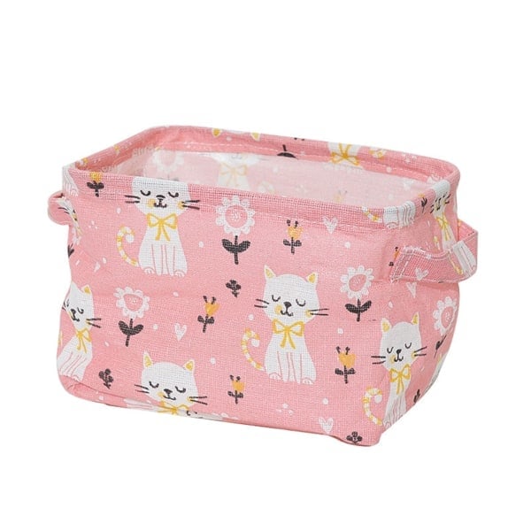 Vikbar canvas tecknad förvaringslåda 4 st/SET med sött tryck mellanmålsbehållare med handtag Hushåll katt 4st