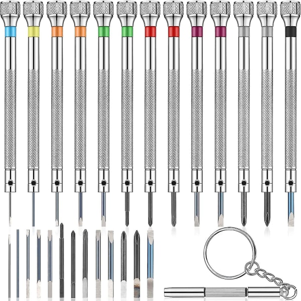 13-delad Mini Urmakare Skruvmejsel Set för Klockor 0,6-2,0 mm med 13 Extra Utbytbara Blad