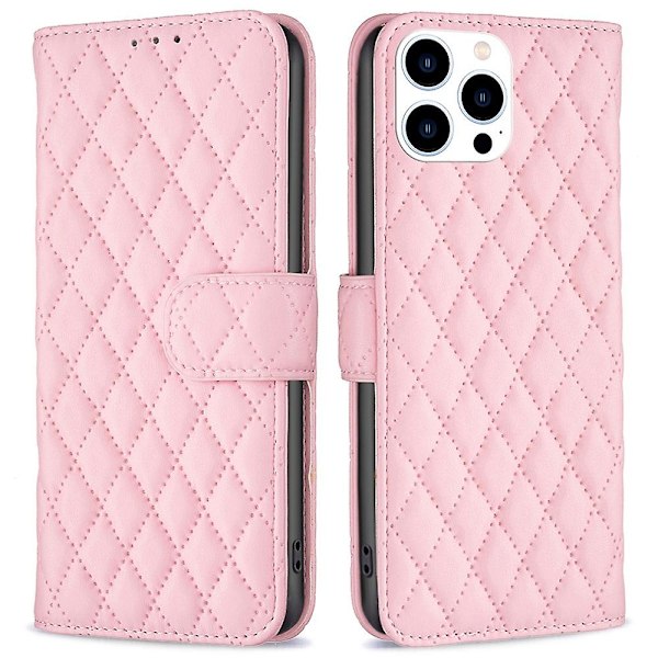 For iPhone 14 Pro 6.1 tommers BF Style-14 Matt PU Preget Rutemønster Fullpakket Etui Lommebokdeksel