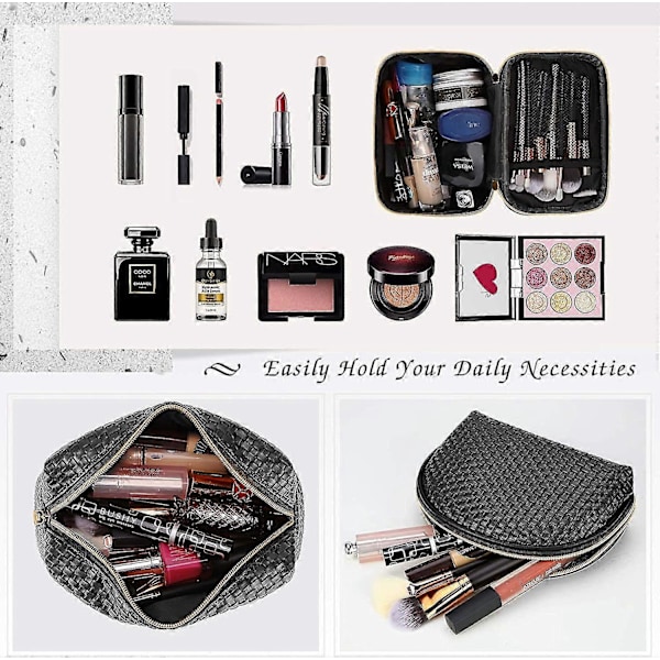 Makeup Taske 3 Stk Vandafvisende Kosmetik Sæt Bærbar Rejse Kosmetik Multifunktionel Organizer Opbevaring Vævet Toilettaske Sort