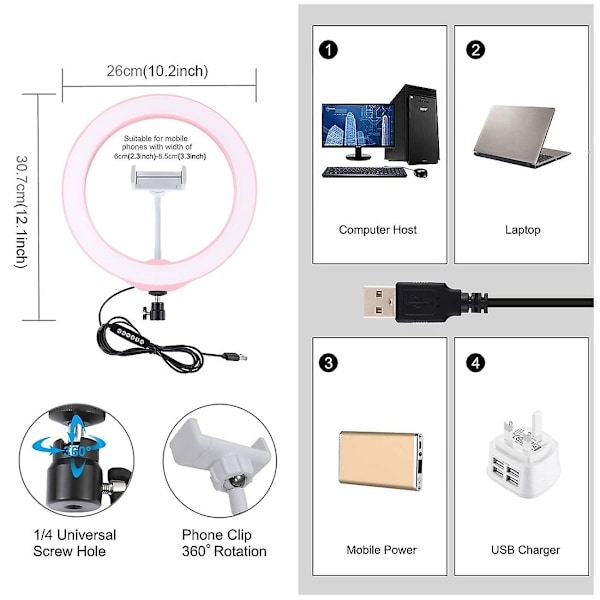PULUZ 10,2 tommers 26 cm RGBW-dimbar LED-ringlys