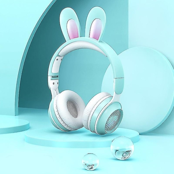 Söta Bunny Ears Bluetooth Headset Headset Trådbunden Gradient Ljuseffekt Grön