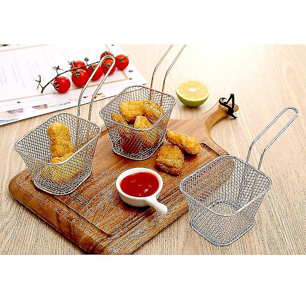 2 st Mini Fyrkantiga Fritöskorgar 19*7.5*6.5cm Fritera Pommes Frites Chips Korgar Pommes Frites Skrivbord Köksredskap-mxbc