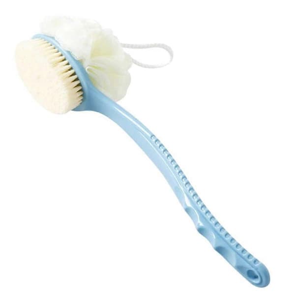 Duschborste med borst och loofah för exfoliering