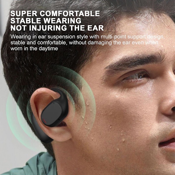 Öppna hörlurar med benledning, Bluetooth 5.3-hörlurar med 50 timmars IPX5 vattentäta trådlösa hörlurar, drivrutiner för sporthörlurar med öronkrok