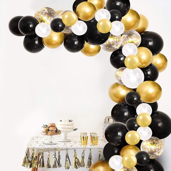 Black Gold Balloon Garland Kit, 100 kpl White Gold Confetti ja metalliset kromilateksiilmapallot hääpäivän vuosipäivän juhlatarvikkeisiin Grad