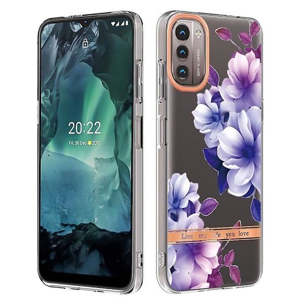 Nokia G21/G11 YB IMD-8 -sarjan kukkakuvioinen pehmeä TPU-kotelo, sähköpinnoitettu IMD-sormenjälkiä hylkivä suojus