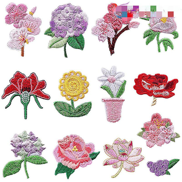 Blomster Stryge-på-lapper, 13 Stykker Broderet Dekorativ Lappe Sy Applikation Reparationslap Sy på DIY Lappe til Tøj Jeans Tasker Jakker