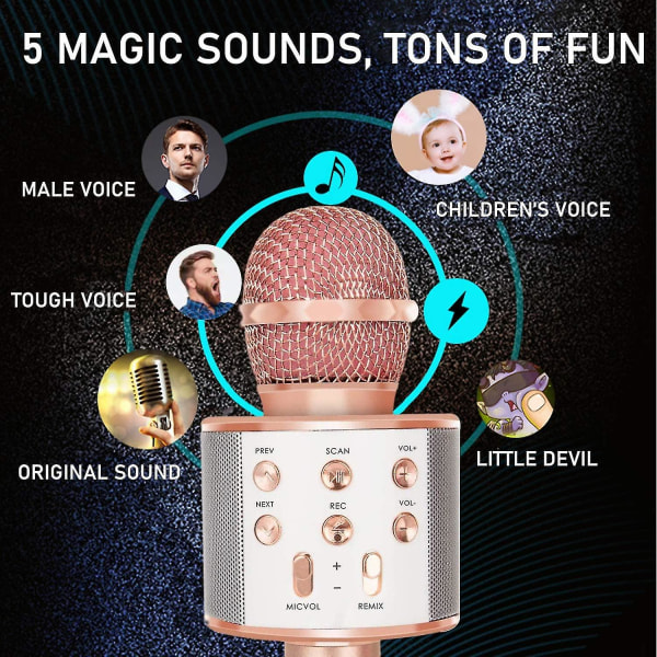 Karaokemikrofon, 4 i 1 trådlös Bluetooth mikrofon, lämplig för sång, inspelning, födelsedagsfest familj