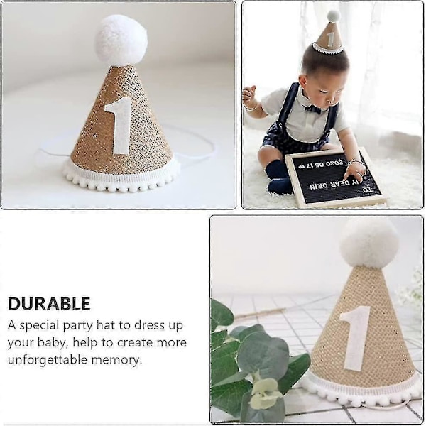 1. syntymäpäiväkartiohattu: 1. syntymäpäivähattu, juhlahattu, pellavainen syntymäpäiväpäällinen, syntymäpäiväjuhlatarvikkeet pojille ja tytöille 1 kpl