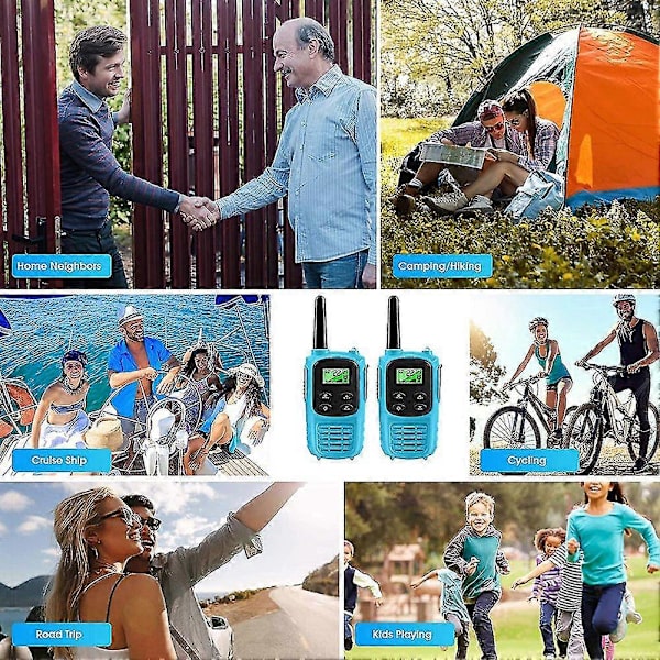 Långräckviddiga Walkie Talkies med 22 Kanaler och Scan-ficklampa för Vuxna Familj Vandring Cykling Utomhus Camping (blå)