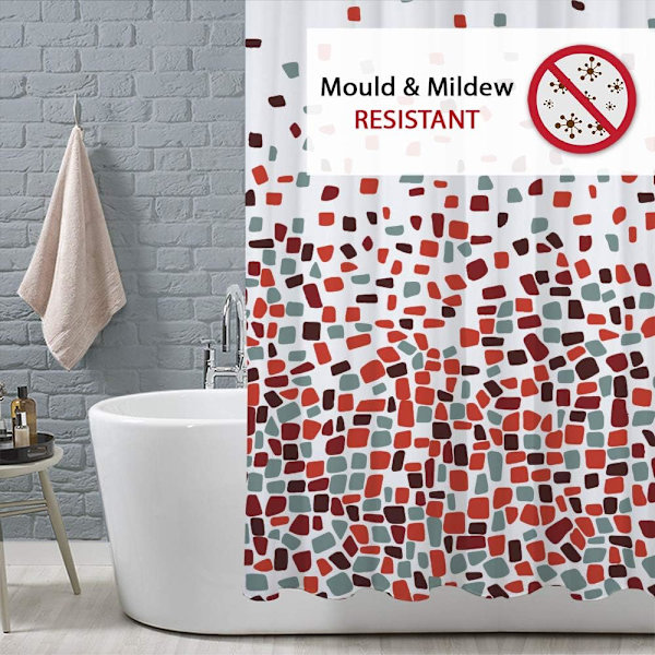 Badeværelsesbrusforhæng - skimmelresistent - Mosaik rød, 180 x 180 cm (71 x 71 tommer) | Vandafvisende stof | 100% polyester