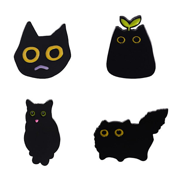 4-pack Söta Svarta Katt Emalstift Djur Lapel Sats Katt Brosch Badge Cartoon Diablo Series Stift Brosch för Kläder Väska Jacka Ryggsäck Tillbehör