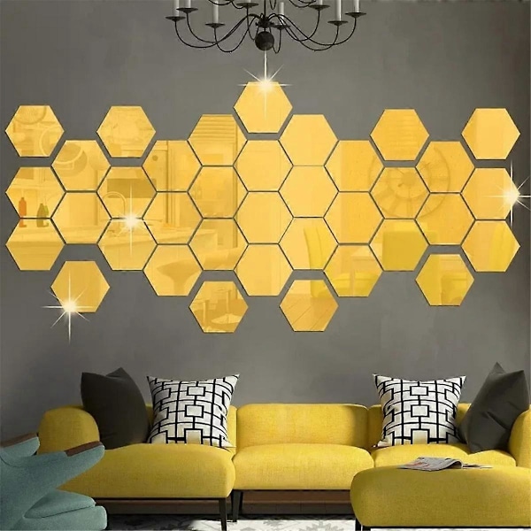 48 stk. 3D Spejlvægsklistermærker Hexagon DIY Spejlklistermærker Selvklæbende Mosaikfliser Dekaler til Soveværelse Dekoration, B
